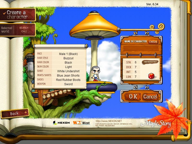 MapleStory Character Creation Screen